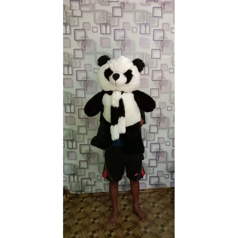 boneka Teddy bear syal hitam putih jumbo