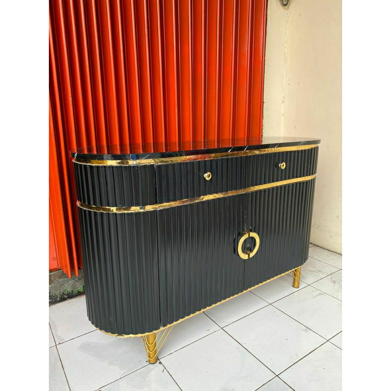 Meja bufet tv Minimalis laci Cradenza hpl marmer kabinet aesthetic panjang 100cm