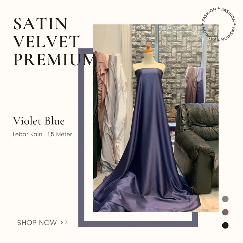 Kain Furing Kebaya Satin Silk Velvet Premium Warna Violet Blue