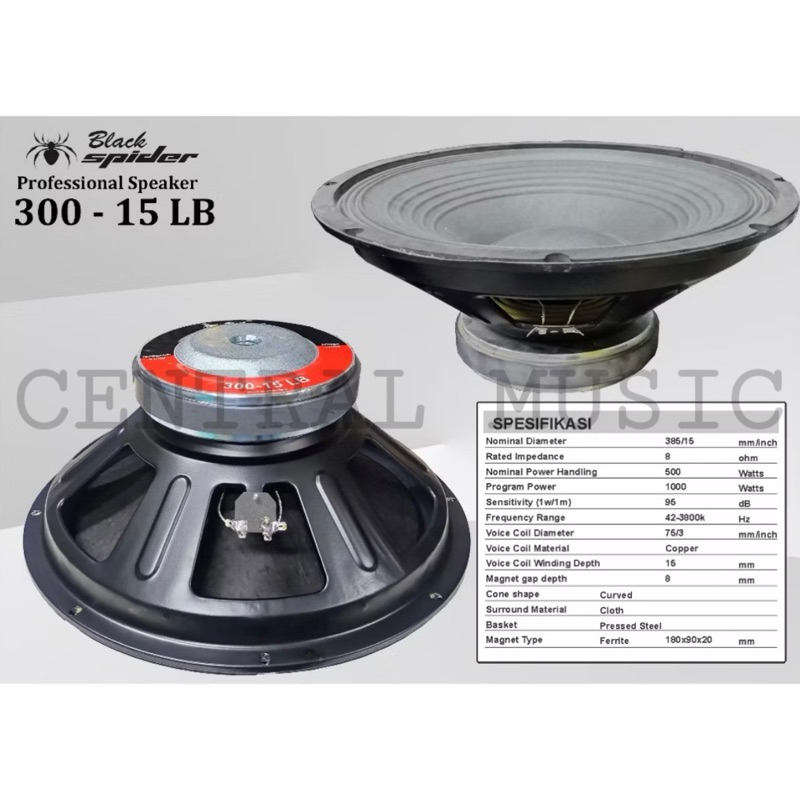 SPEAKER KOMPONEN BLACK SPIDER 15 INCH 300-15LB COIL 3 INCH ASLI KUALITAS TERBAIK