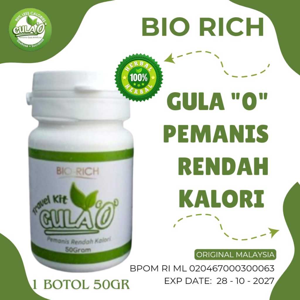 

DISTRIBUTOR RESMI GULA 0 NOL KALORI 1 BOTOL 50GR ORIGINAL BIO RICH MALAYSIA