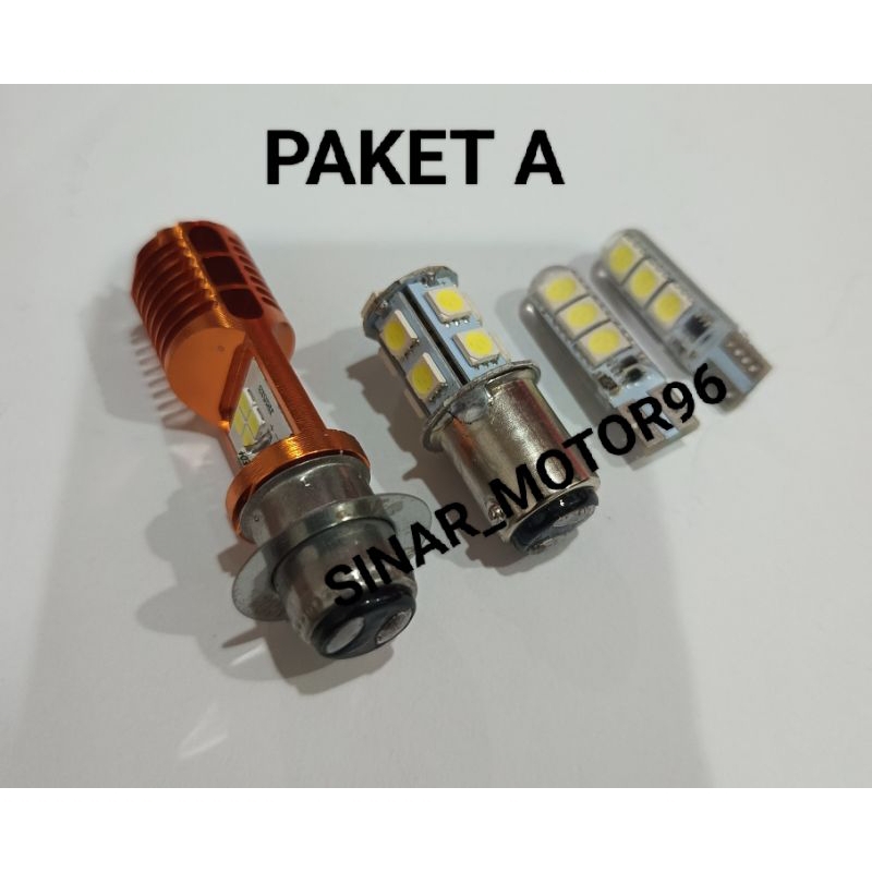 PAKET BOLA LAMPU BOLA BOHLAM LAMPU DEPAN LED 8 MATA CAHAYA PUTIH BEBEK MATIC H6 CASING WARNA PLUS BO