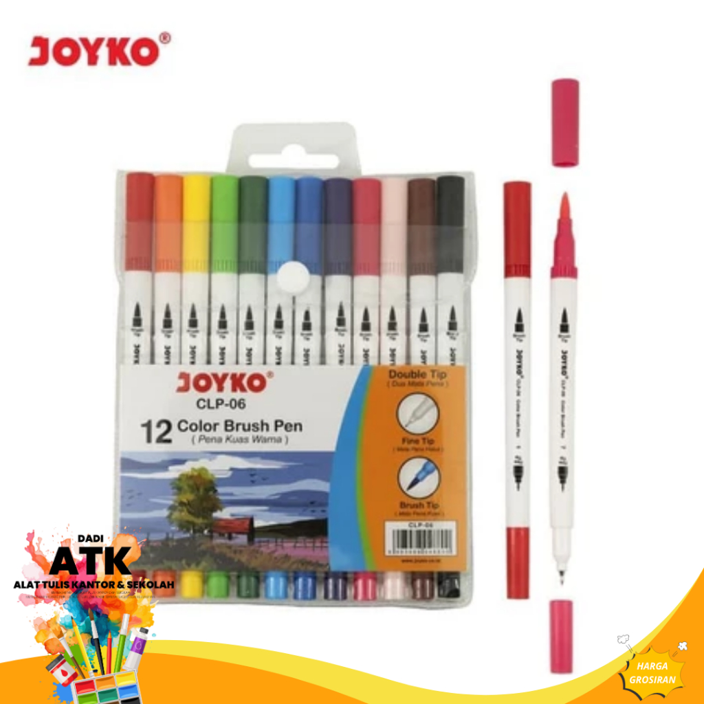 

Brush Pen Joyko 2 Sisi CLP-06 – 12 Warna, Cocok untuk Menggambar & Lettering