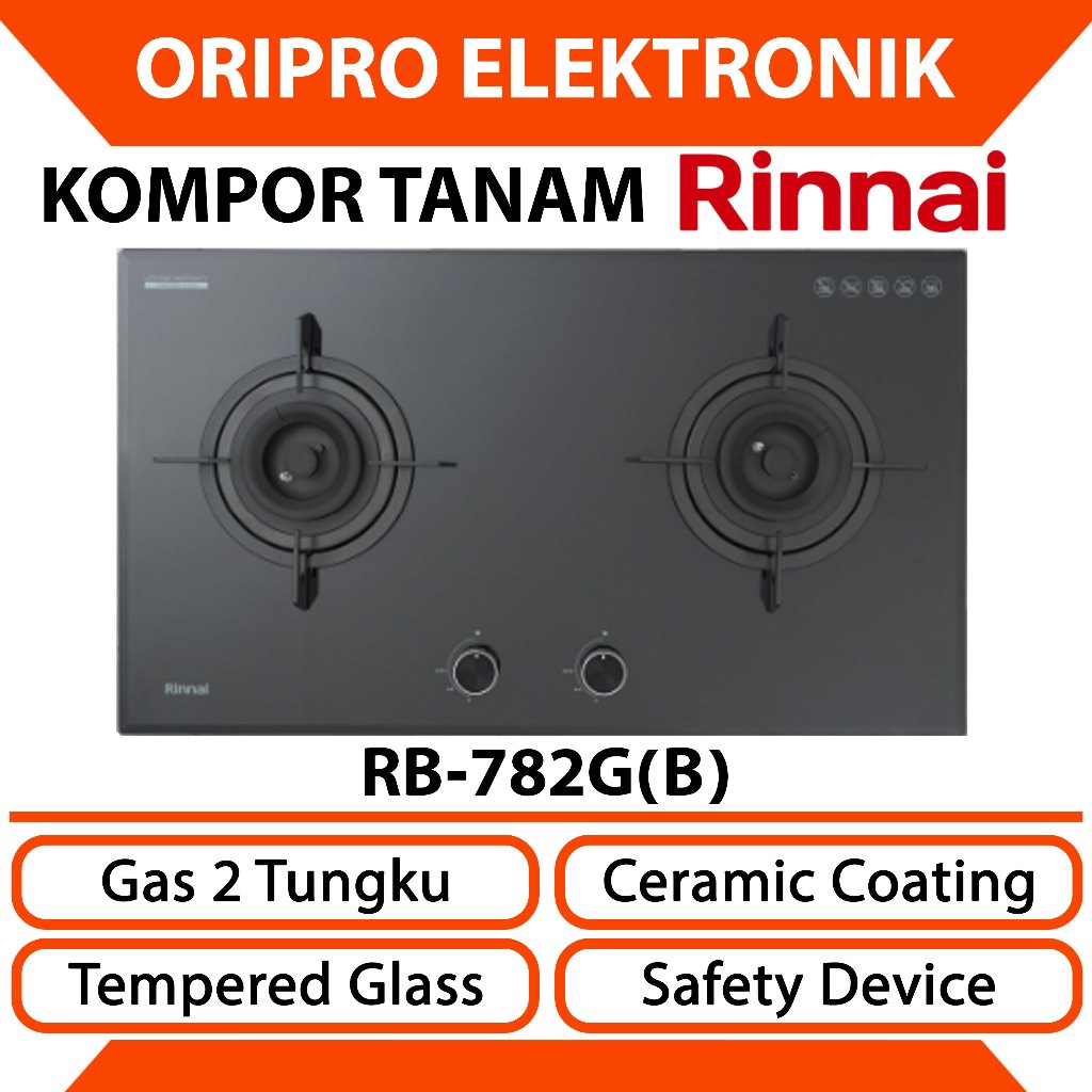 Kompor Tanam 2 Tungku Gas Rinnai Brass Burner Ceramic RB-782G(B)
