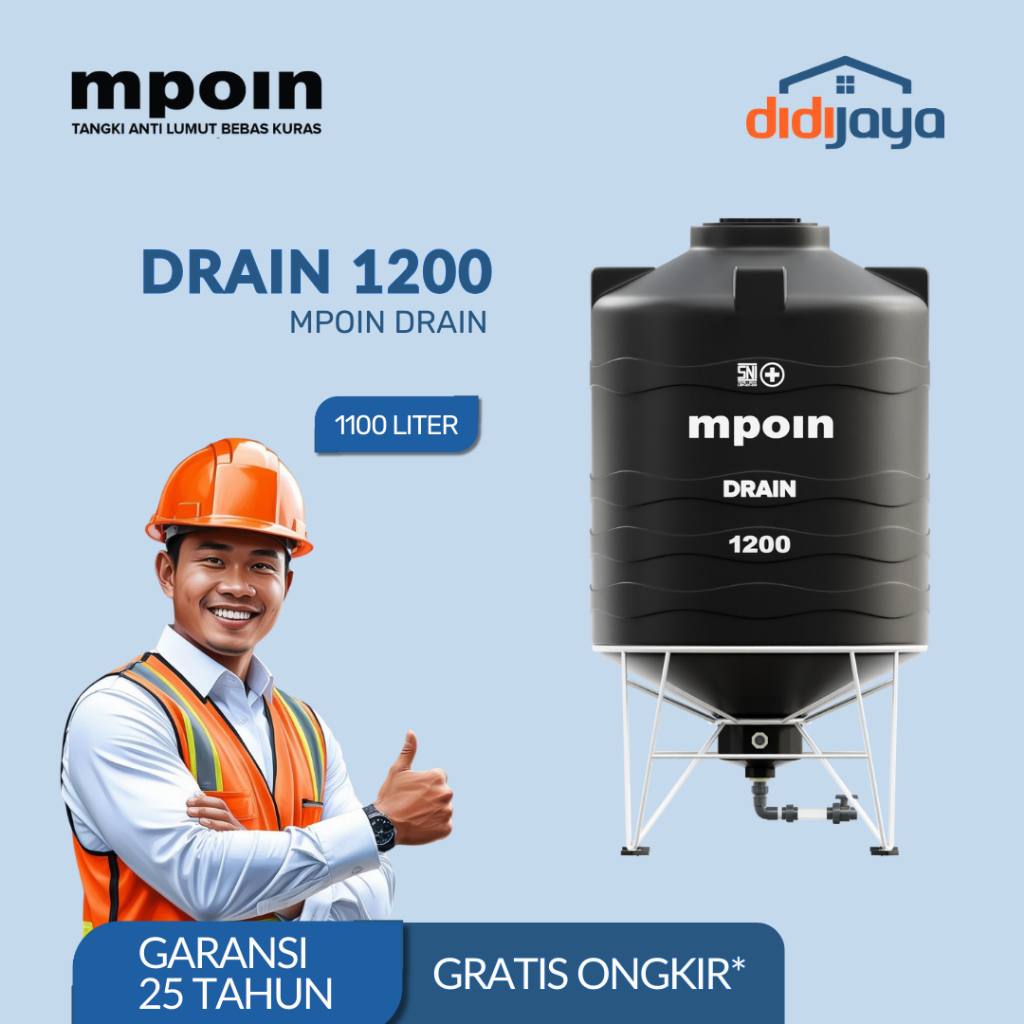 Toren Tandon Air MPOIN Drain 1200 Anti Bakteri | Tandon Air Anti Lumut Garansi 25 Tahun