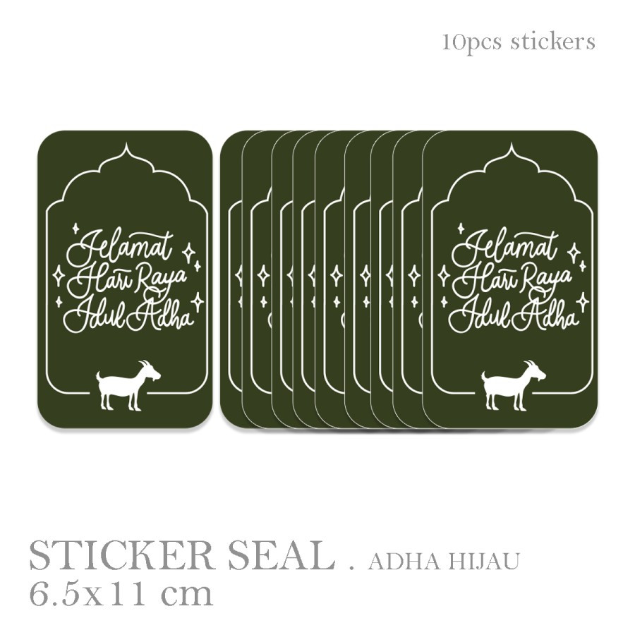 

10 Pcs Sticker Seal Edisi Idul Adha Hijau Tua Bahan Chromo Lintex Ukuran 6.5X11 cm