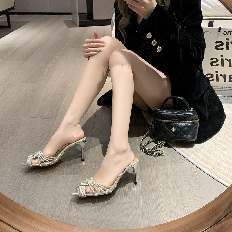 Ay00 Sepatu Sandal Heels Kerja Mules Kantor Heels Wanita Hak Kaca Tahu Tinggi 7cm 9cm Pesta Terbaru