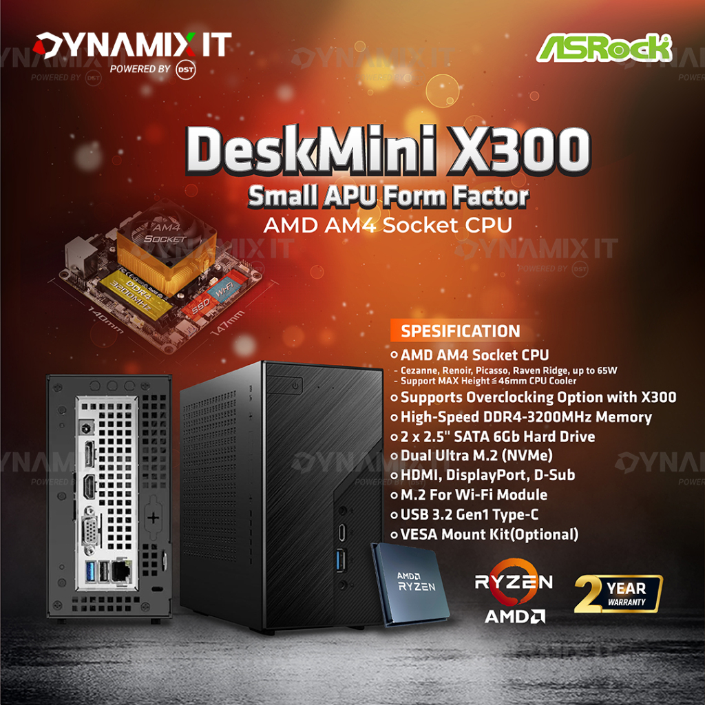 ASROCK DeskMini X300 Mini PC (AMD Zen Powered PC) - AMD Renoir Support | PC Mini Barebone Kosongan