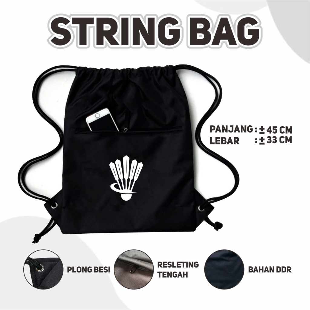 Tas serut badminton bulutangkis tas olahraga badminton tas sepatu bulutangkis pouch bag badminton tr