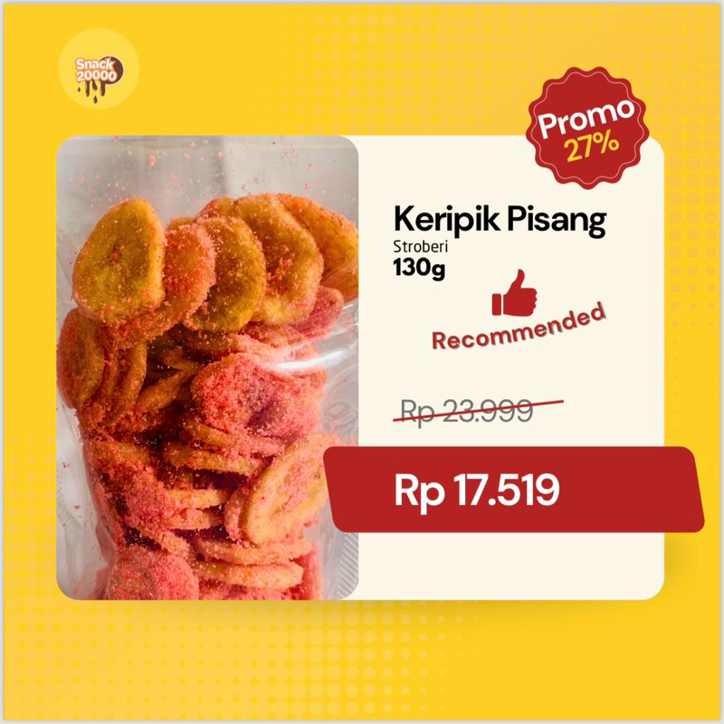 

PROMO Keripik Pisang Stroberi 130g Bumbu Tabur Premium (Free Buble Packing Pengaman)