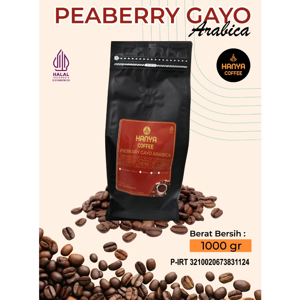 

Kopi Arabika Peaberry Aceh Gayo Grade 1 Roasted Beans 1000 gram - Hanya Coffee