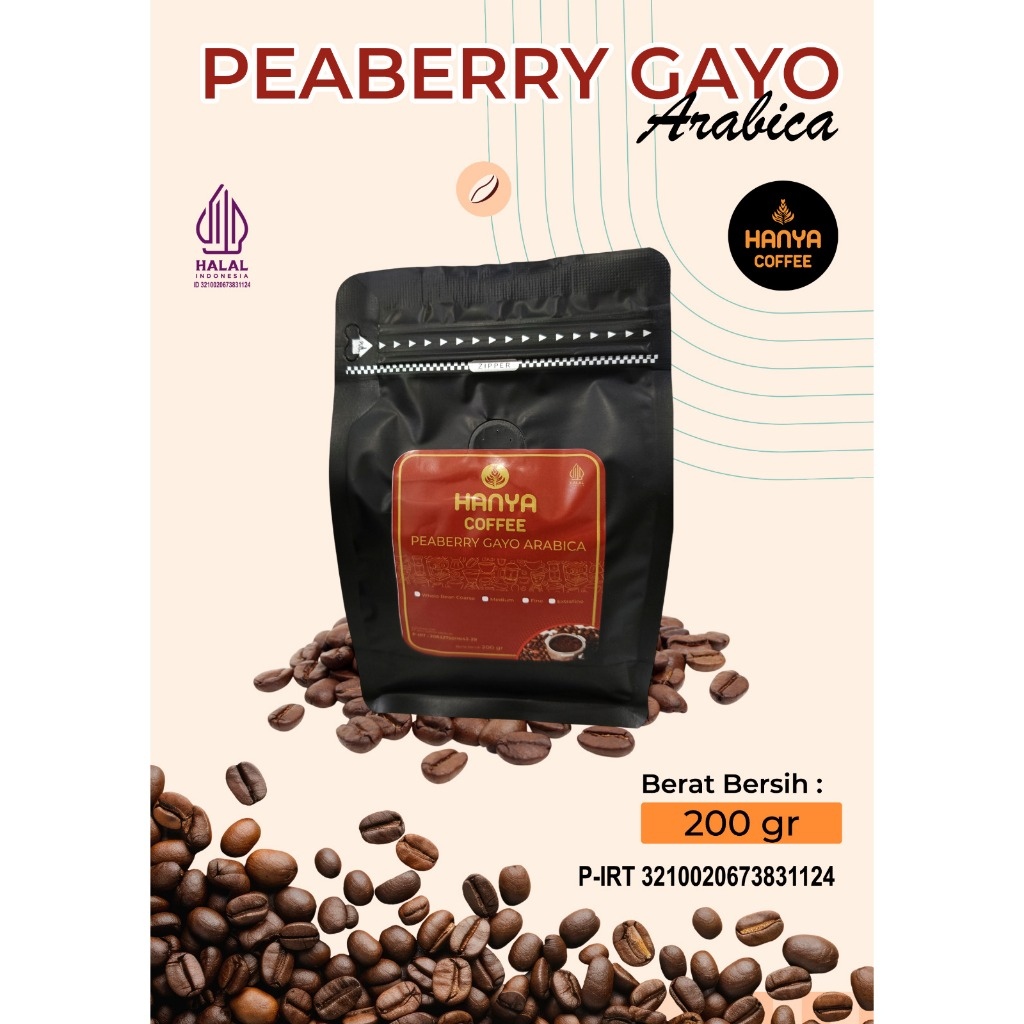 

Kopi Arabika Peaberry Aceh Gayo Grade 1 Roasted Beans 200 gram - Hanya Coffee