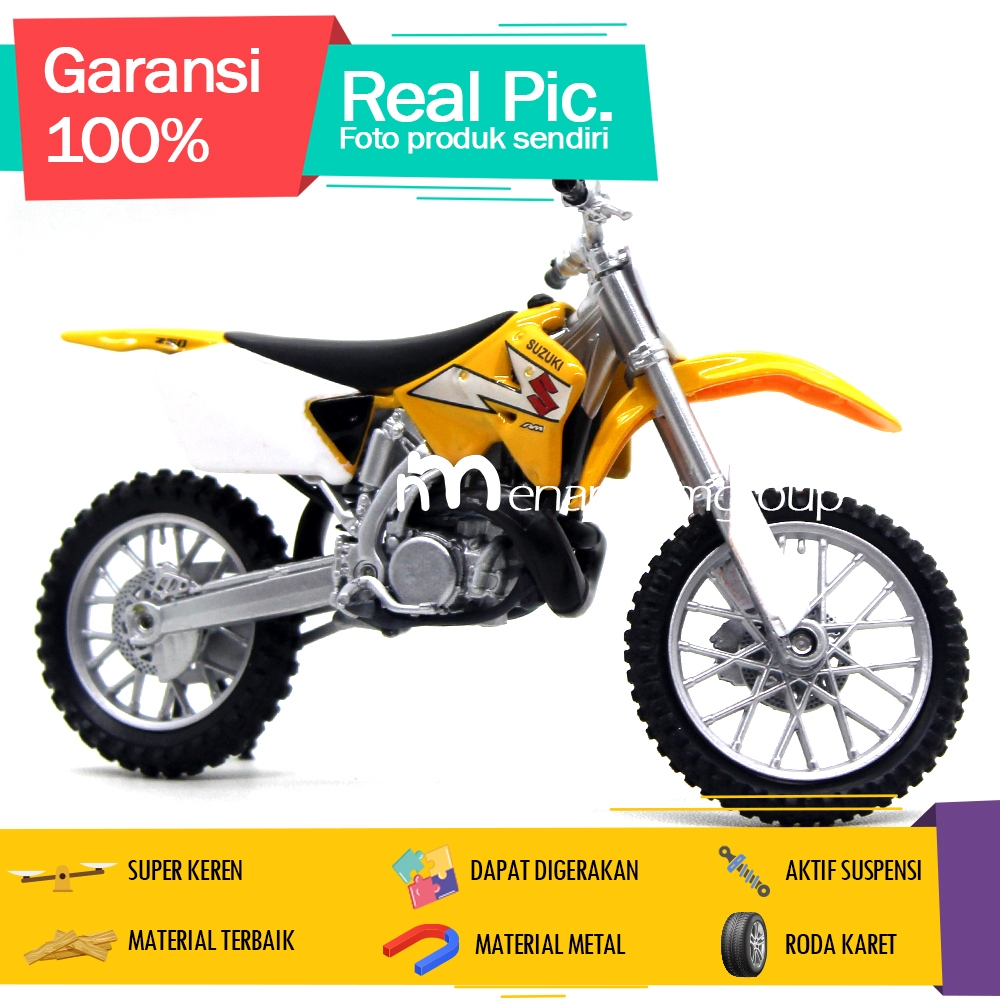 Diecast Miniatur Mainan Motor Trail Suzuki RM250 Besi Metal Aktif Suspensi
