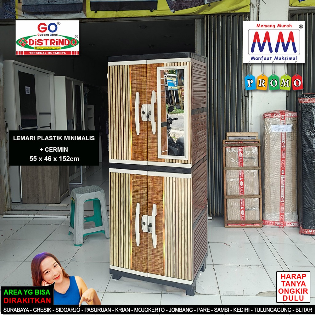 DISTRINDO Lemari Plastik Minimalis + Cermin / Lemari Baju Plastik