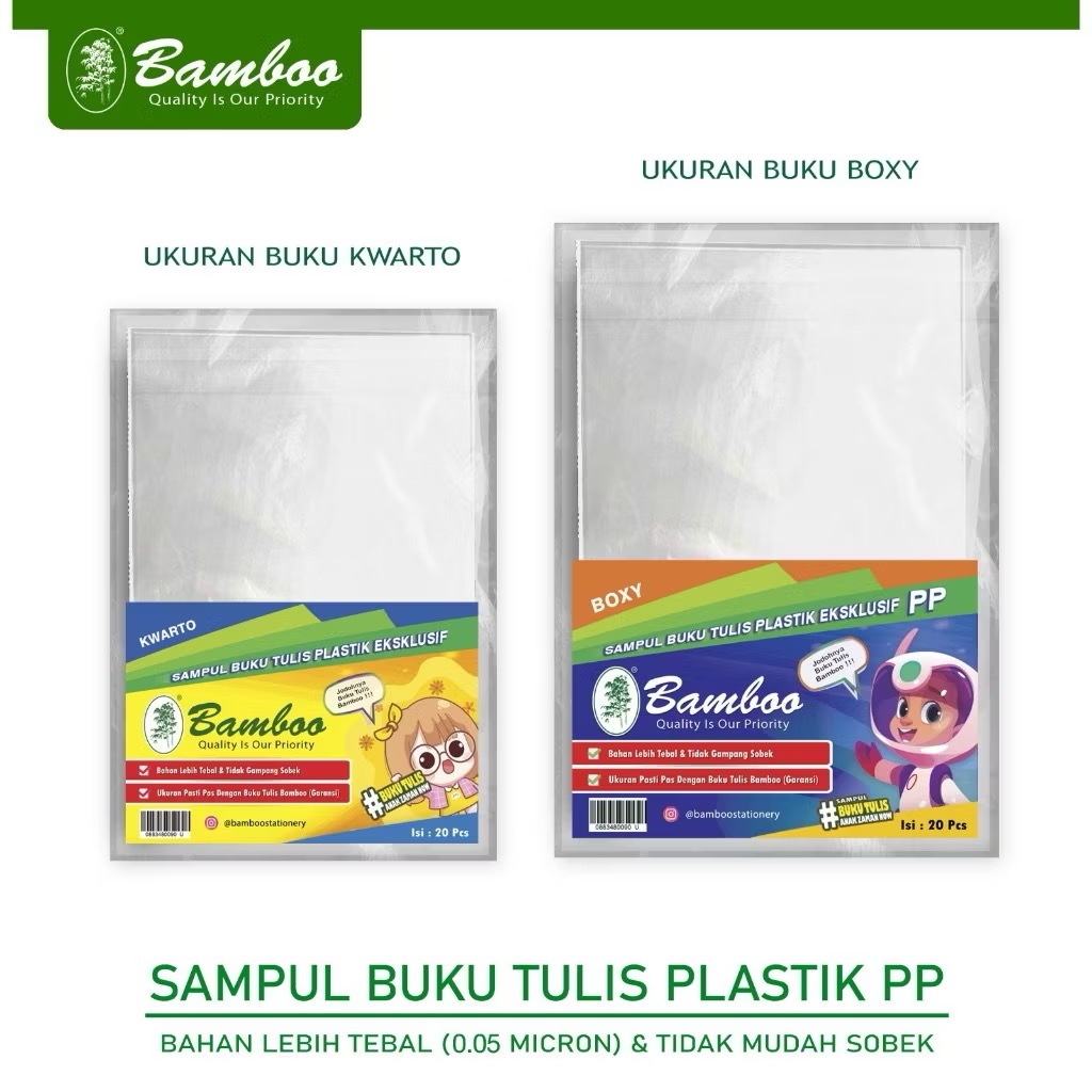 

[PAK/20LBR] BAMBOO Sampul Buku Tulis Plastik PP Kwarto Boxy