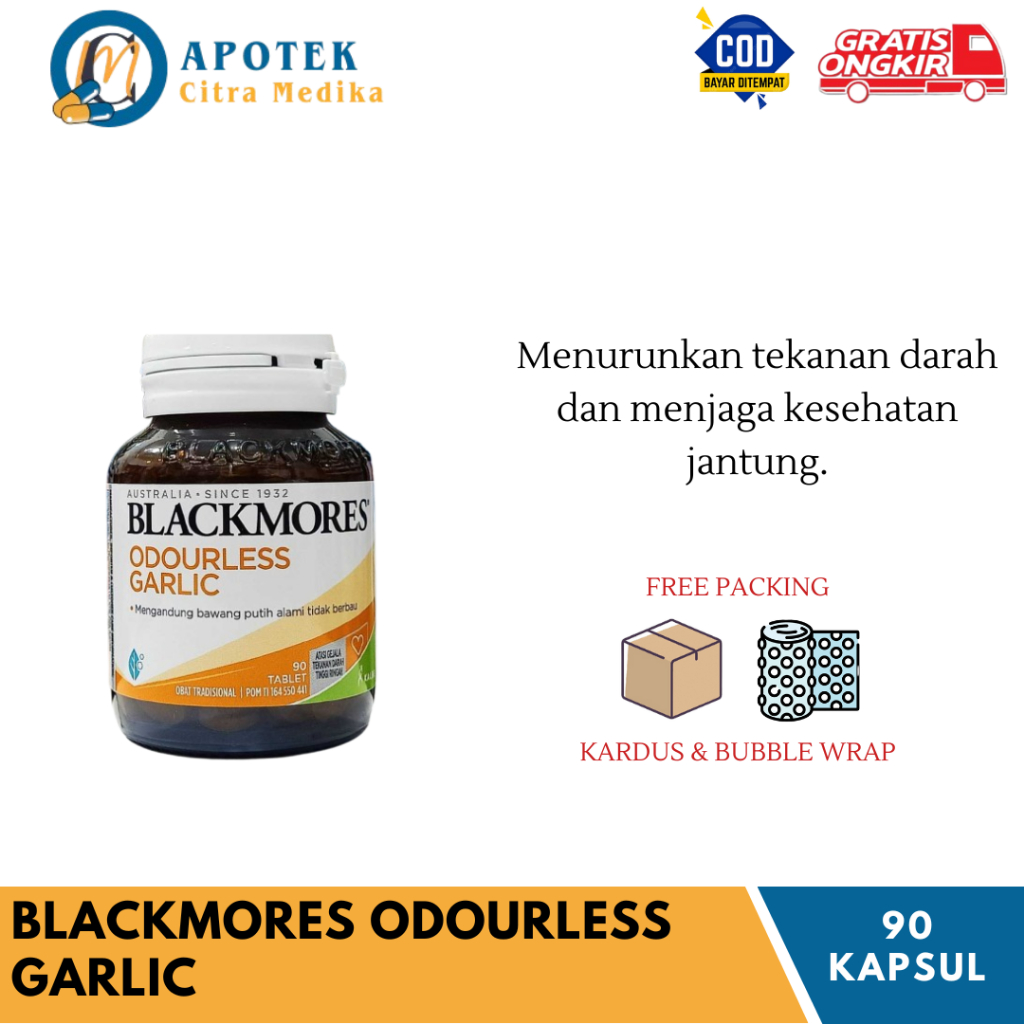 BLACKMORES ODOURLESS GARLIC (ISI 90 TABLET) - MENURUNKAN DARAH TINGGI, DAN MENJAGA KESEHATAN JANTUNG