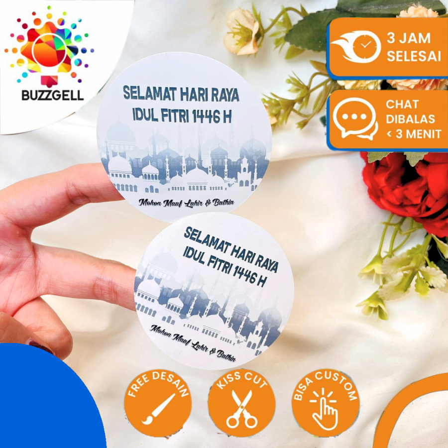 

5-8 Stiker Bulat Lebaran Custom Chromo Kemasan Produk Sticker Toples Label Idul Fitri Free Desain