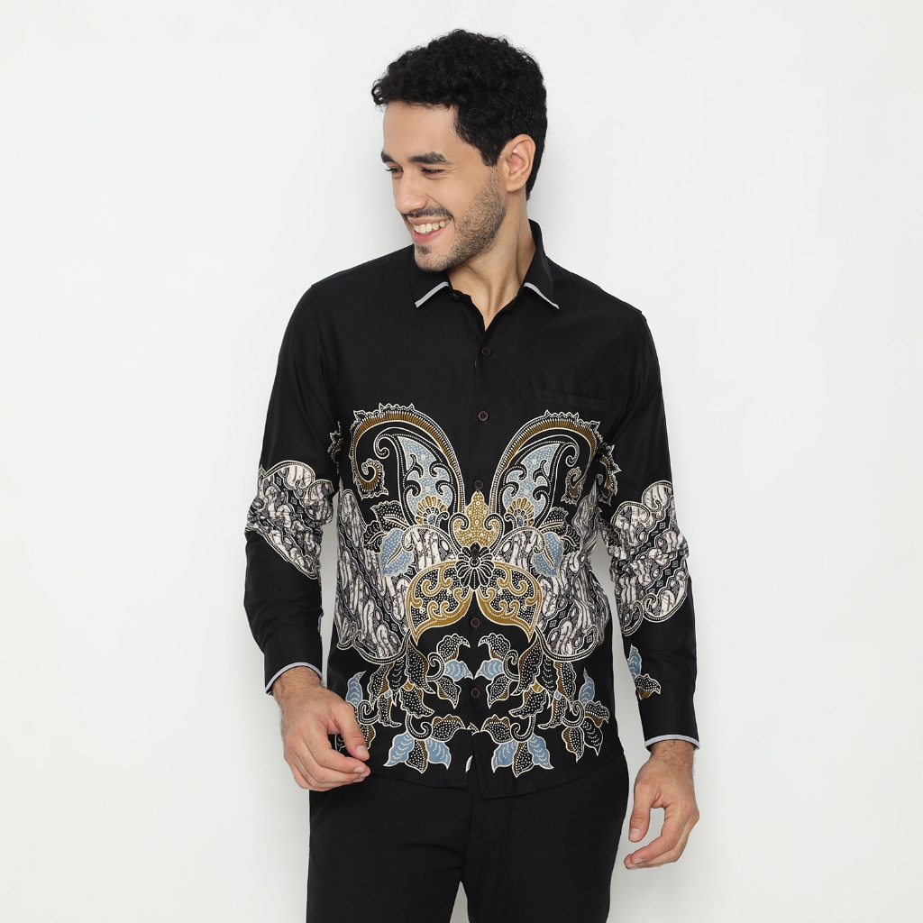 LUIGI RICCIO Kemeja Batik Pria Katun Premium Black Series Casual Kerja Kantor New Arrival 2025