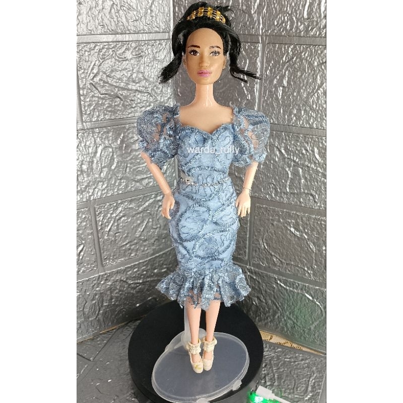 baju gaun boneka barbie warna soft blue