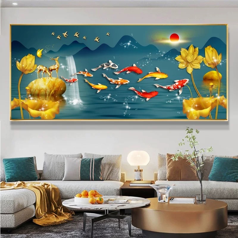 Lukisan Porcelain 5D Diamond Motif Ikan Koi Horizontal Lukisan Porselen 5 Dimensi Kristal Diamond Ti