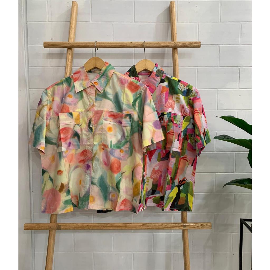 Kemeja Atasan Wanita Import Katun Motif Full Color Rainbow