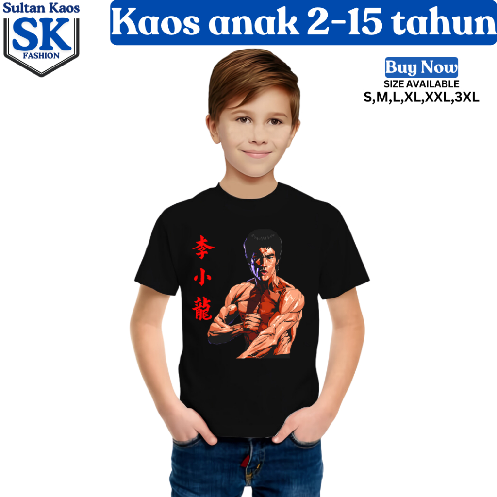 Baju Kaos Anak-Anak Unisex Bruce Lee Usia 1-12 Tahun Bisa Bayar Ditempat  / Tshirt Anak Katun Dewa K
