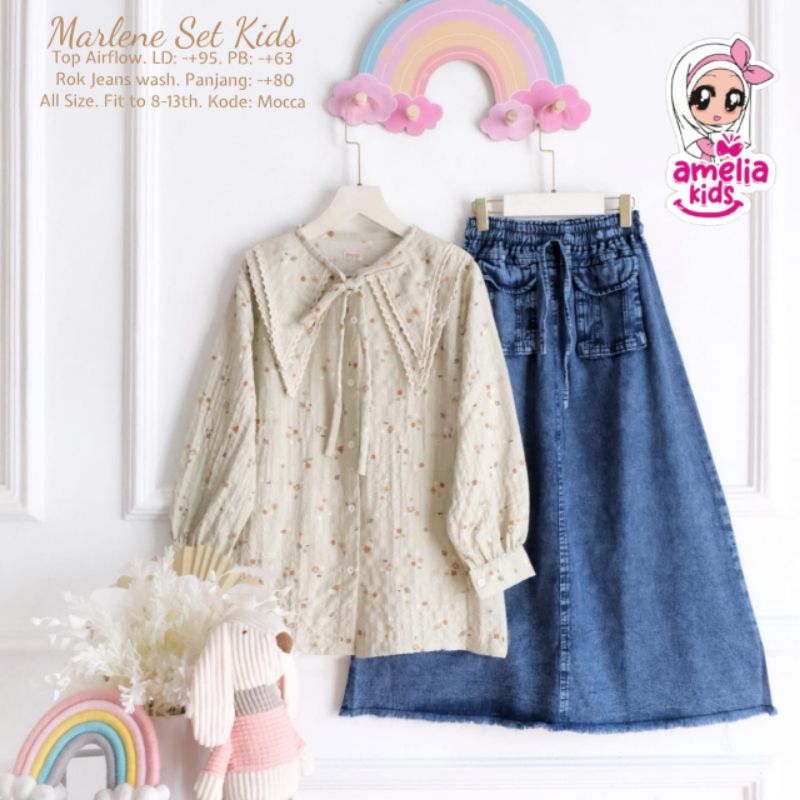 BAJU ANAK SETELAN ROK JEANS KIDS // MARLENE SET KIDS ORI AMELIA KIDS