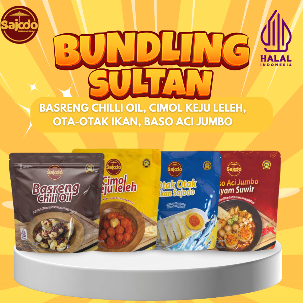 

BUNDLING SULTAN (BASRENG CHILI OIL, CIMOL, OTAK-OTAK, BOCI AYAM SUWIR) - SAJODO SNACK & FOOD