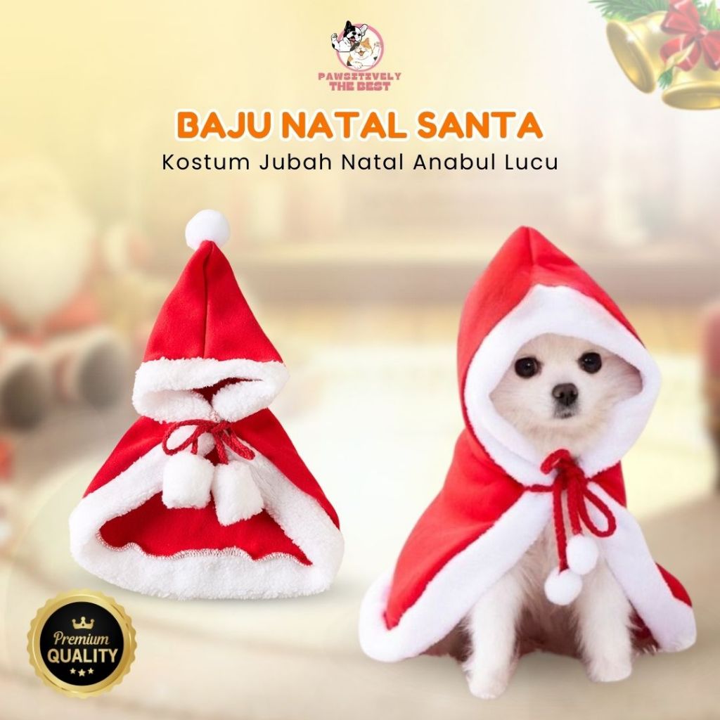 BAJU NATAL ANJING KUCING - Jubah Natal Anjing Kucing - Topi Natal Anjing Kucing - Kostum Natal Anjin