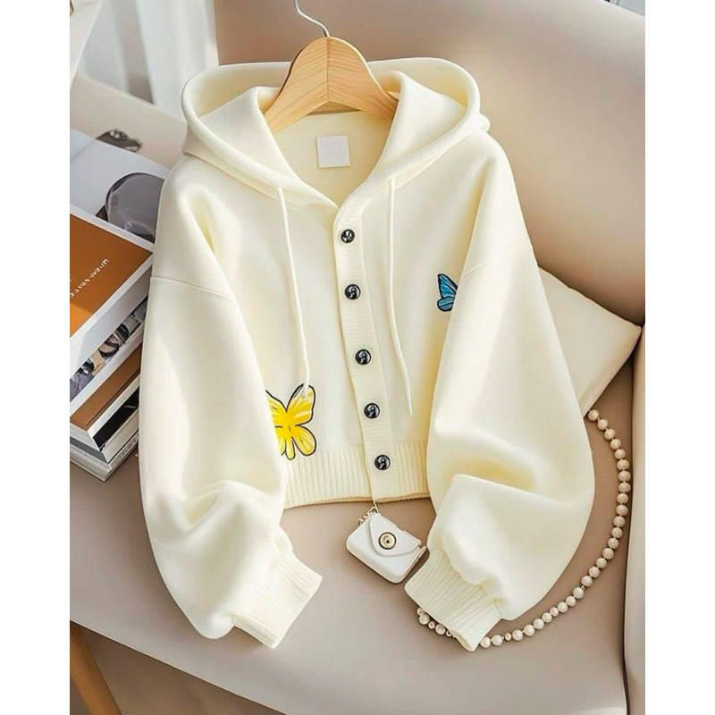 Jaket Hoodie Cardie Crop Lucu Wanita Oversize - POPPY Hoodie Kancing Crop Lucu Wanita Korean Style -