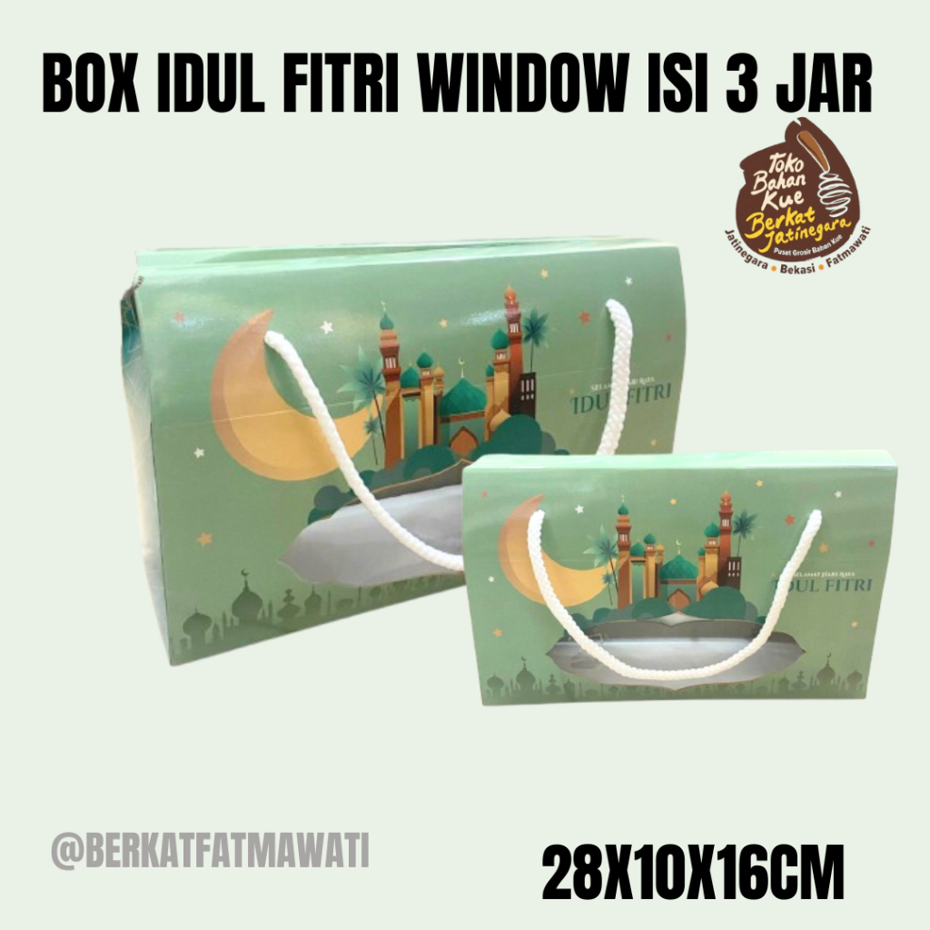 

BOX IDUL FITRI WINDOW ISI 3 JAR UK. 28X10X16CM / DUS LEBARAN LUCU / BOX LEBARAN ISI 3 JAR 800 ML / PCS