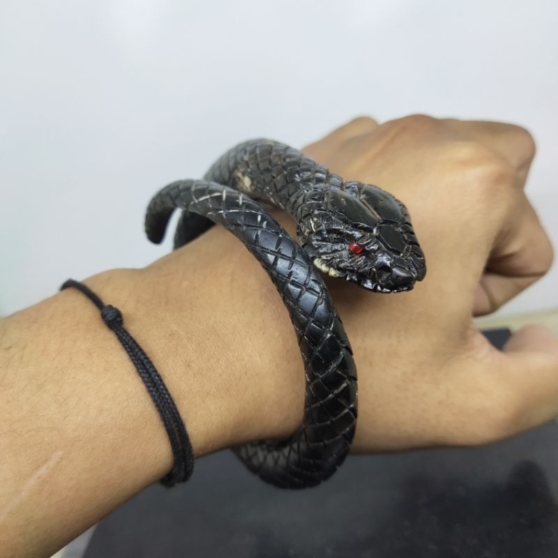 Gelang akar bahar hitam asli ukir ular derik