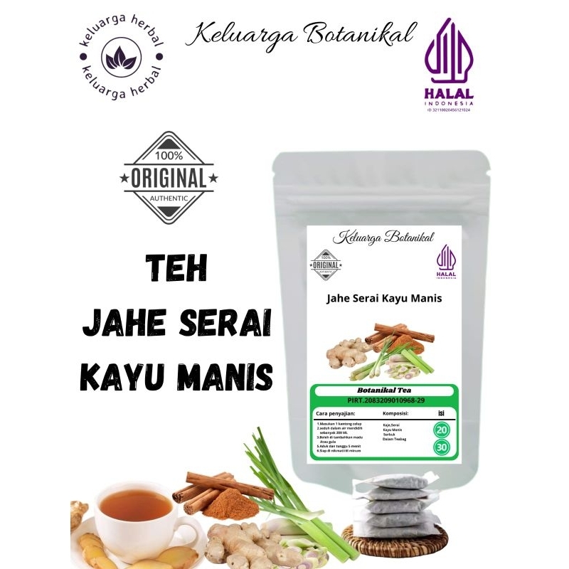 

KELUARGA HERBAL TEA:TEH JAHE SERAI KAYU MANIS• GINGGER°LEMONGGRAS°CINAMON ISI 30 TEABAG TISANE