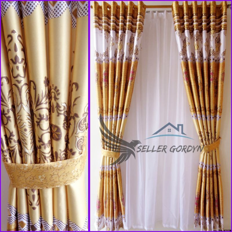 Gorden Blackout Jendela Murah Motif Tinta Emas Model Smokering
