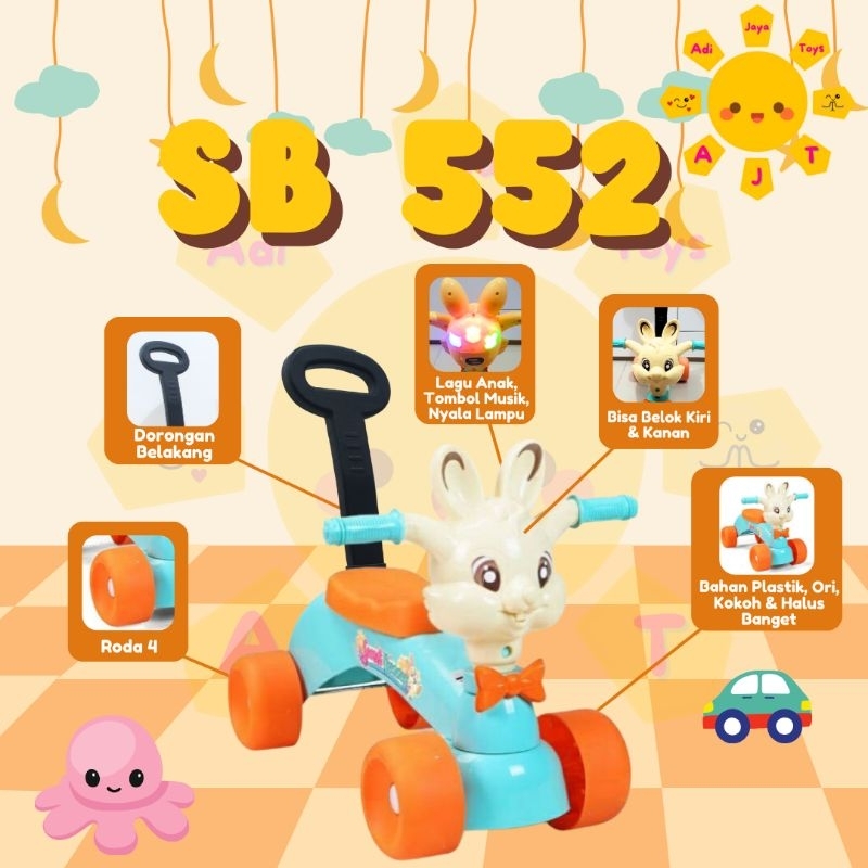 shp SB 552 Mainan Anak Rabbit mobilan dorong ride on kelinci