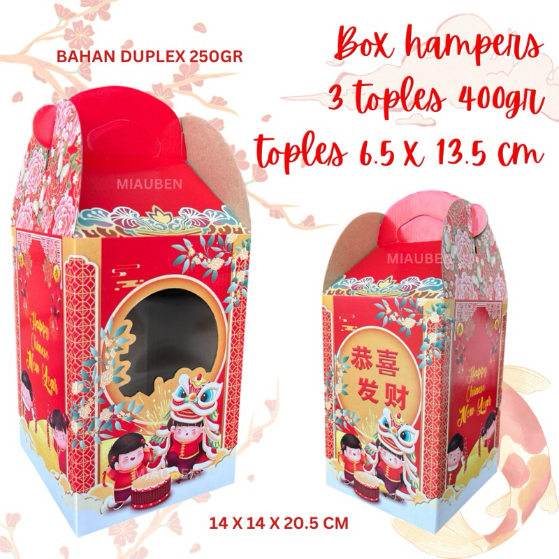 

Isi 5 box hampers imlek untuk 3 toples bulat 400gr