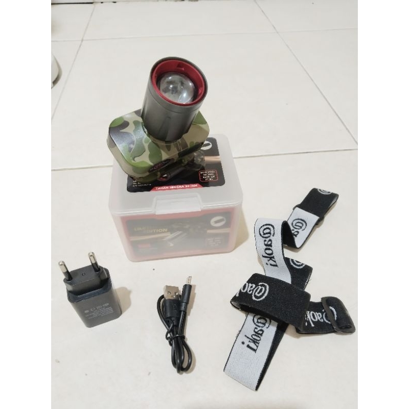 SENTER KEPALA LED ZOOM AOKI AK-3671A 60W PRO + / SENTER KEPALA CAS BATERAI 3000MAH CAHAYA SUPER TERA