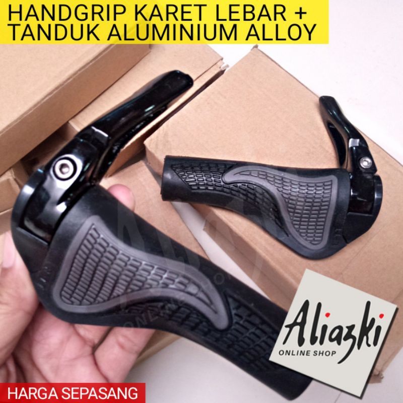HANDGRIP KARET SEPEDA LEBAR TANDUK ALUMINIUM ALLOY - HAND GRIP SEPEDA UNIVERSAL RUBBER DENGAN TANDUK
