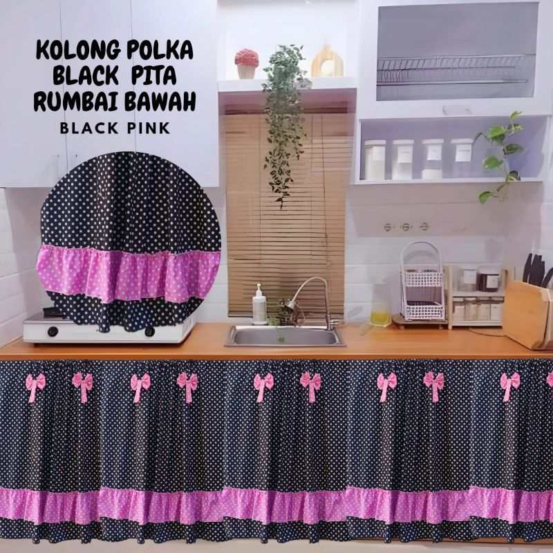 GORDEN KOLONG DAPUR POLKA HITAM RUMBAI BAWAH/TIRAI KOLONG DAPUR/GORDEN POLYMICRO