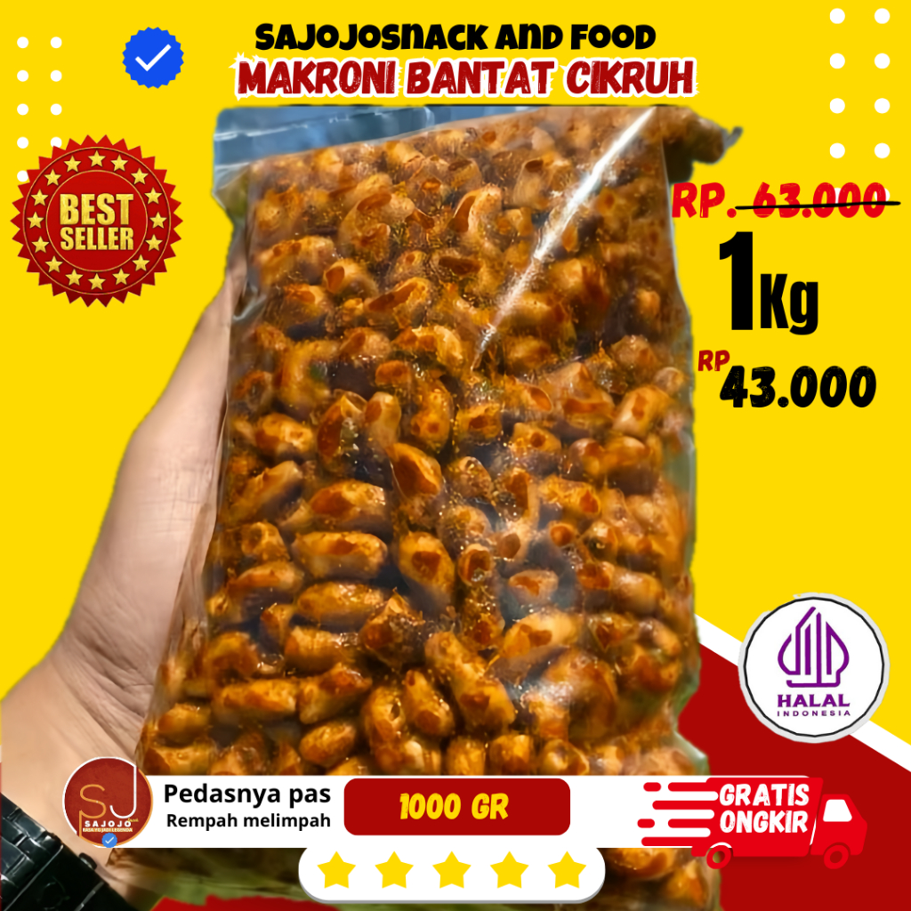

1kg makroni bantat mekar pedas daun jeruk cemilan pedas gurih
