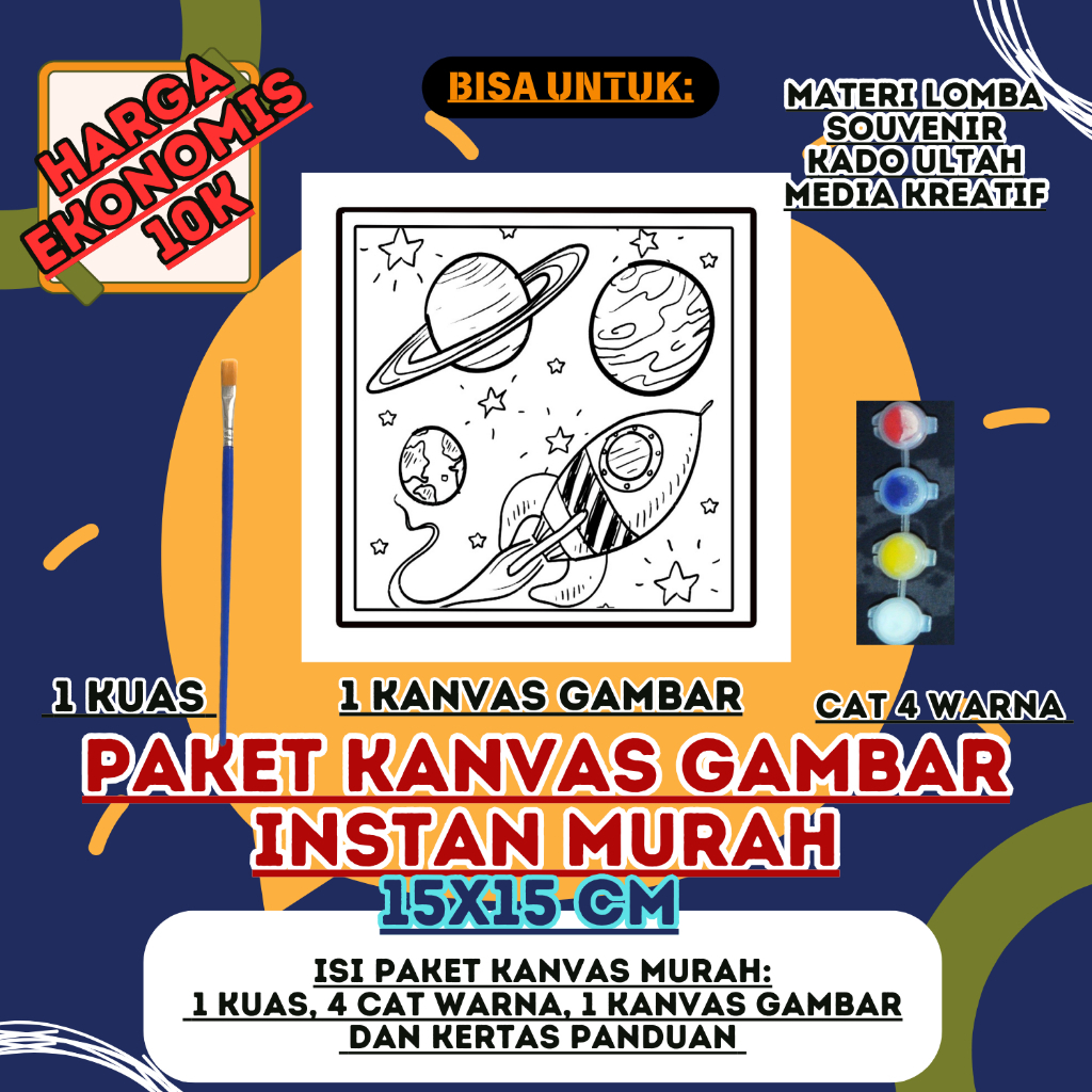 

Paket Murah Kanvas Lukis gambar instan 15x15cm gambar isi cat, dan kuas