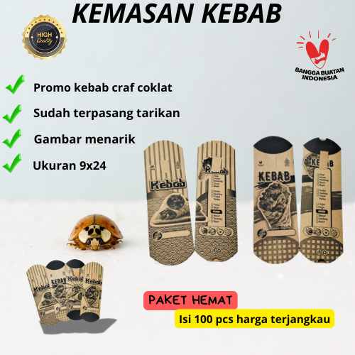 

PROMO Kemasan Bungkus Kebab Coklat 24x9, Kertas Dus Kebab Murah isi 100pcs