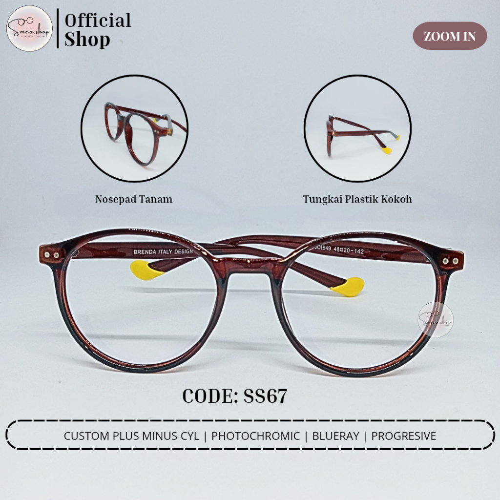 KACAMATA BULAT PLASTIK SS67 || KACAMATA BULAT KEKINIAN KOREAN FRAME