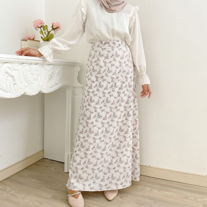 ROK FLORAL SKIRT / ROK MOTIF BUNGA PATTERN KOREAN MIDI SKIRT / ROK KOREAN STYLE