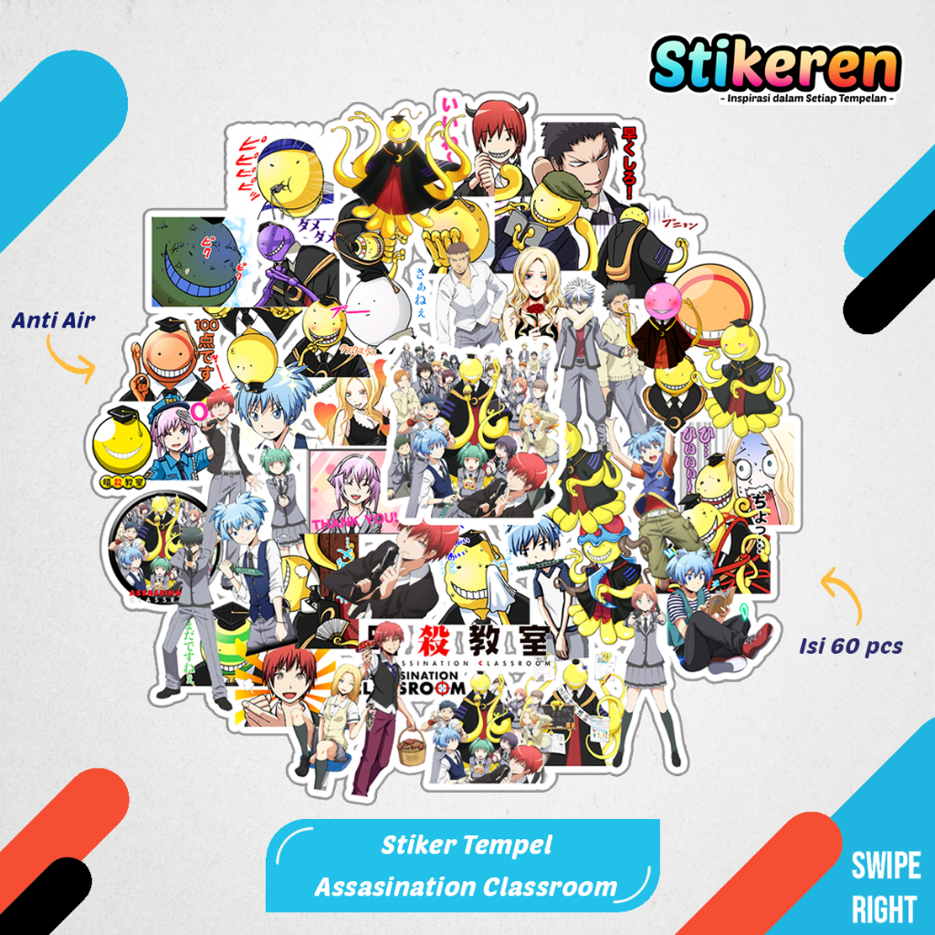 

Stiker Anime Ansatsu Kyoushitsu Koro Sensei Paper Vinyl Dekorasi Laptop Koper Tumbler Kulkas DIY