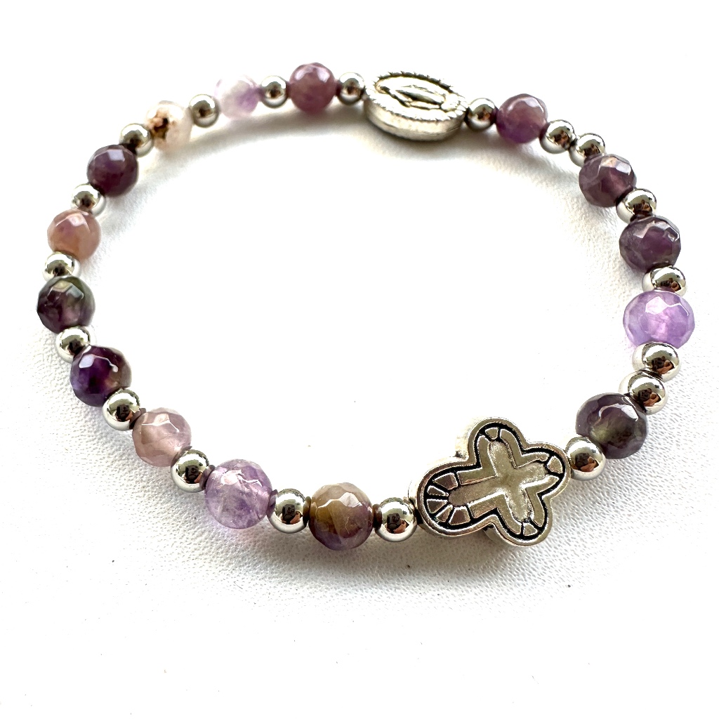 Gelang rosario batu alam asli, giok, amethyst, quartz dll. lingkar 15-17 cm anti karat untuk want