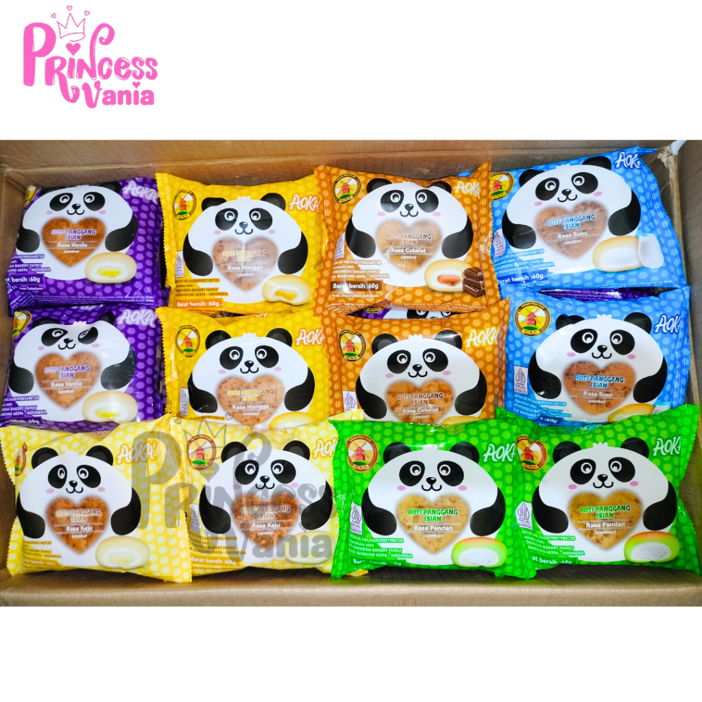 

NOB AOKA PANDA GROSIR ROTI PANGGANG ISIAN RASA PANDAN KEJU COKLAT BISA MIX 60GR LEMBUT