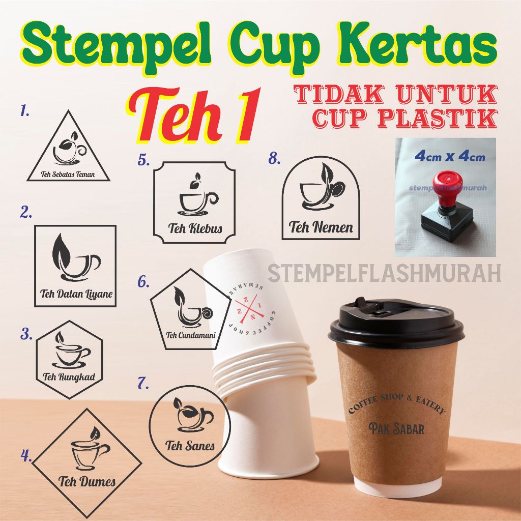 

stempel paper cup teh 1 gelas kertas minuman kopi es packing minuman drink packing custom flash stempelflashmurah murah tinta otomatis