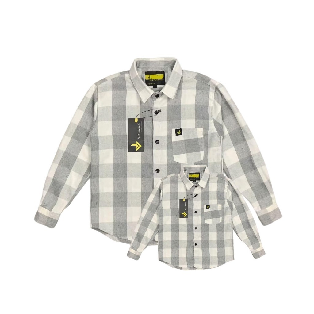 Baju Kemeja Couple Keluarga Ibu Ayah Anak Blus Shirts Kotak Hem Flanel Set Family Lengan Panjang