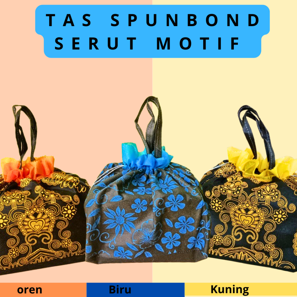 (1LUSIN=12PCS) Tas Hajatan Serut Motif | Tas Spunbond Serut | Goodiebag | Tas Serut 22x22x27